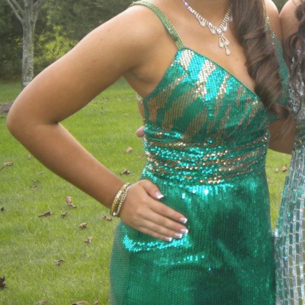 Green sequin sheath prom dress size 6